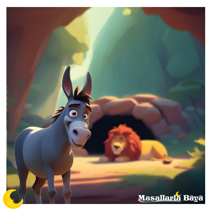 eşek ve aslan masallarla büyü resimli masallar