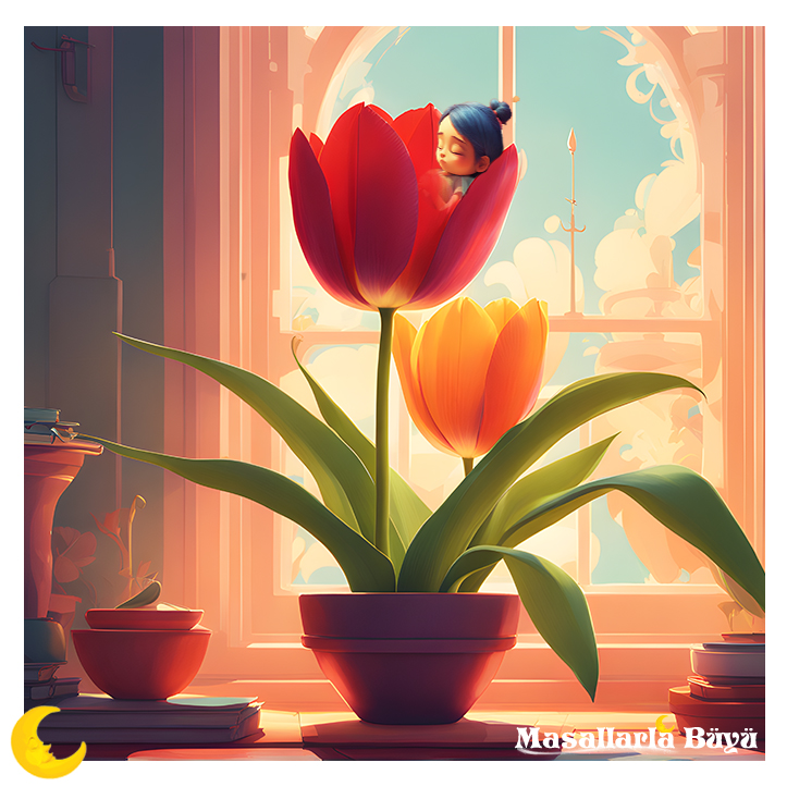 parmak kız masalı - lalenin içinde uyuyor