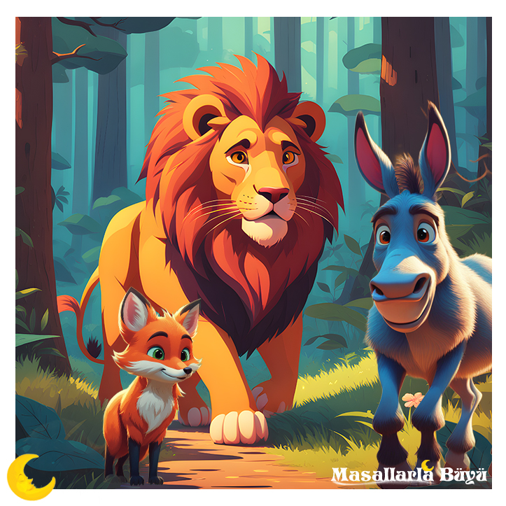 aslan, eşek ve tilki masalı