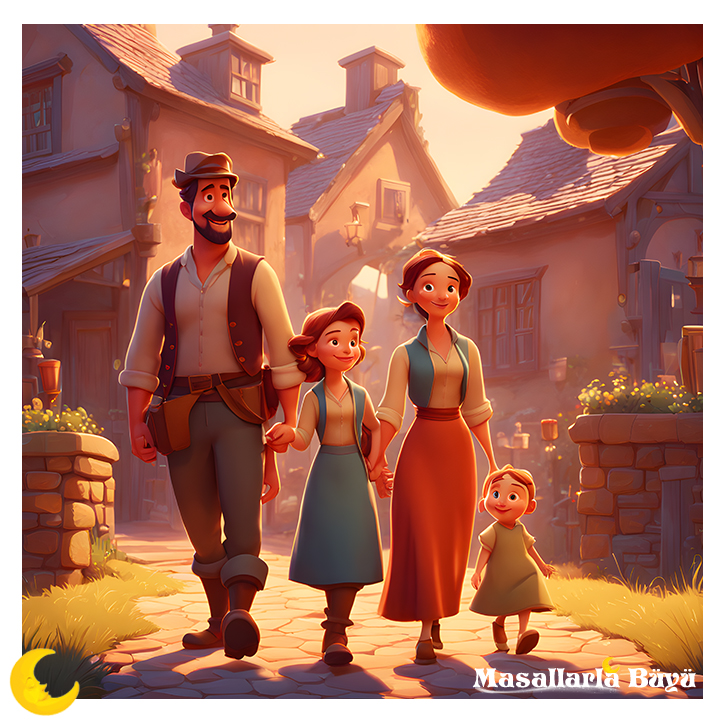 Andersenden tılsım masalı, mutlu köylü aile masal oku