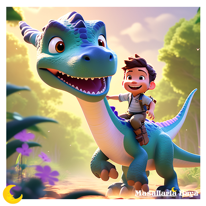 dinozor üstünde uçan çocuk