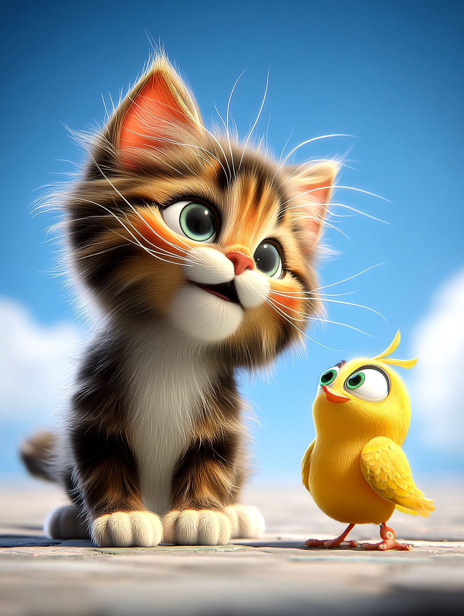 Sarı kuş ve pisi kedi