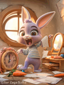 Mor Tavşan çoraplarını giyiyor