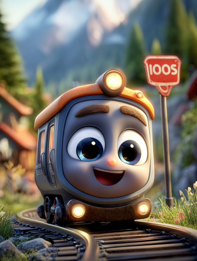 Yavaşlamayı öğrenen küçük tren masalı kapak görseli, virajda yavaşlayan minik tren ve raylar