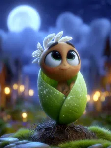 Toprağın kucağında güvenle dinlenen minik bir tohumun zamanla filizlenmesini anlatan bebek masalı sahnesi